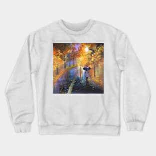 Dreamy umberella girl walking in the rain Moody Autumn rainy day Crewneck Sweatshirt